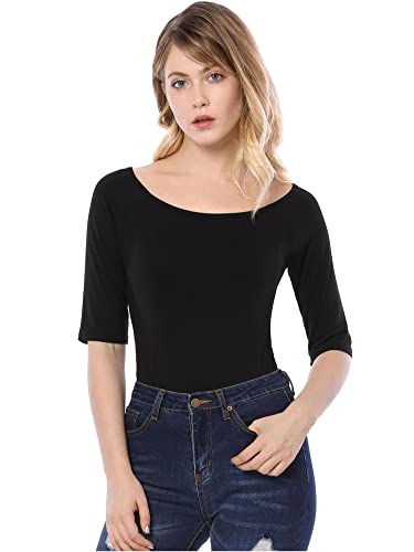 Allegra K Women's Half Sleeves Scoop Neck Fitted Layering Top Soft T-Shirt2
