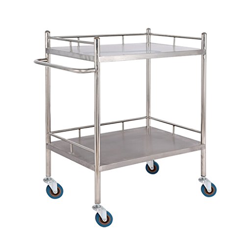YuanYu Trolley - Double Stainless Steel Medical Stroller Mute Trolley Four-wheel Beauty Salon Clinic shelf trolley (Size : 48 * 80 * 86cm)