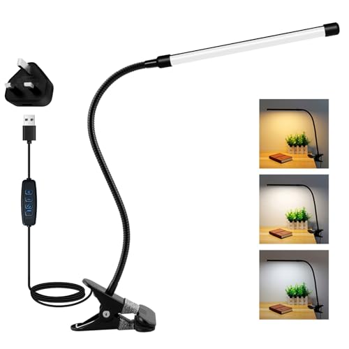 Akynite 8W Reading Lamp Clip On Bed, UK Adapter Included, Flexible USB Desk Lamp with Cable, 3 Colour Changing & 10 Brightness, Bedside Reading Lamp, Clip Desk Light for Bedroom Office PC, Black Akynite 8W Reading Lamp Clip On Bed, UK Adapter Included, Flexible USB Desk Lamp with Cable, 3 Colour Changing & 10 Brightness, Bedside Reading Lamp, Clip Desk Light for Bedroom Office PC, Black