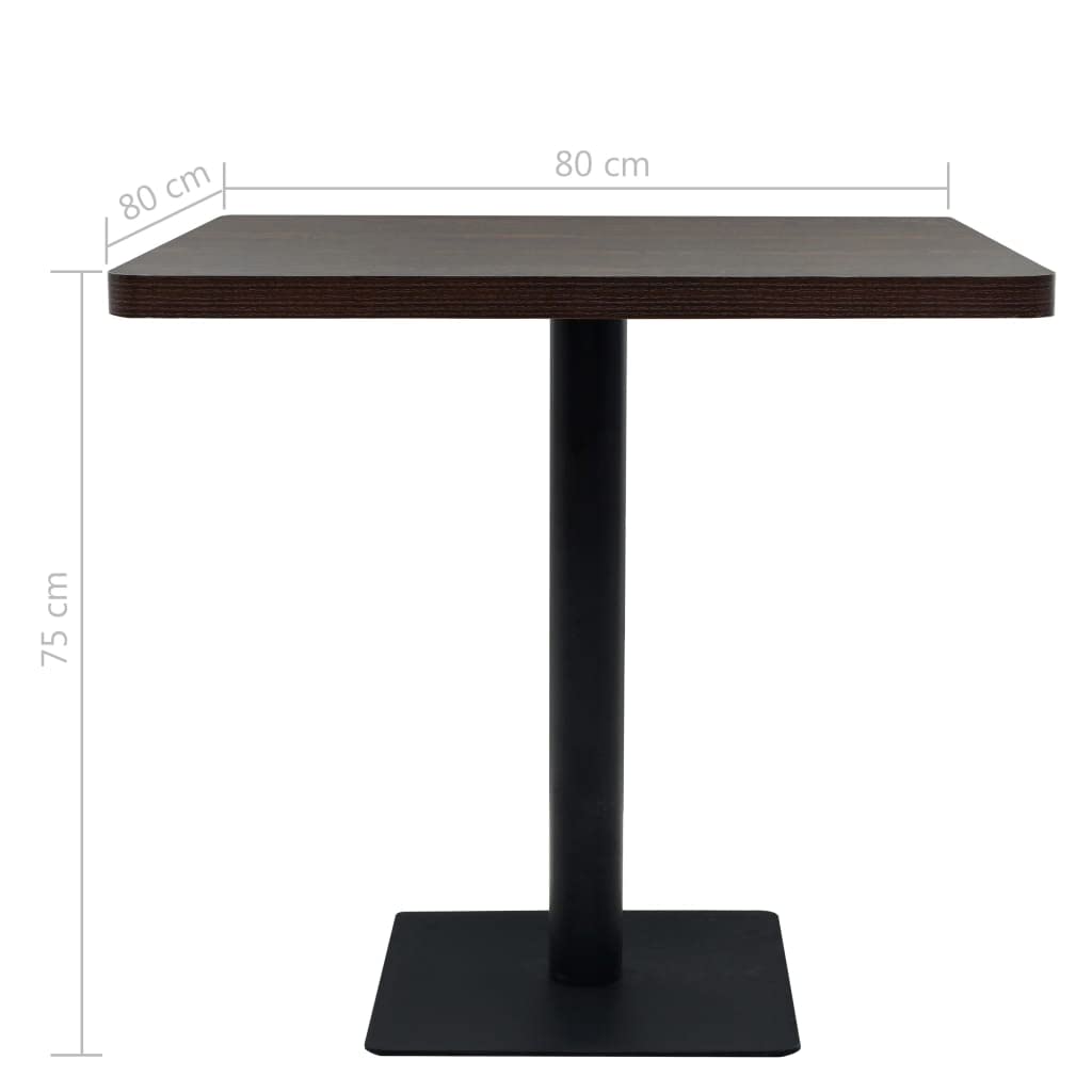Tavolo da bistrot quadrato, 80 x 80 x 75 cm, elegante tavolo da pranzo in MDF di frassino scuro e robusta gamba in acciaio, tavolino da caffè quadrato per gastronomia, ristorante, caffè e