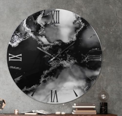 Generico Orologio da Parete, Soggiorno, Cucina, Moderno,Effetto marmo, Base legno, Lavorazione a resina, Numeri a rilievo, Diametro disponibile 40/60/80/100 cm, Made in Italy (40, Fumo)
