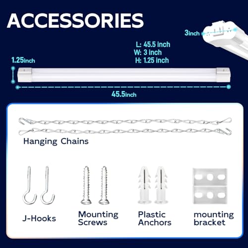 hykolity 2 pack 4ft linkable led shop light for garage 4400lm 4ft 42w 5000k daylight led workbench light fixture with plug hanging or surface mount white - etl