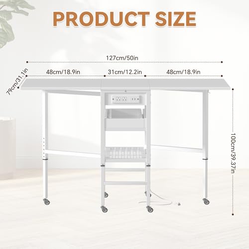 image for PAKASEPT Height Adjustable Sewing Cutting Table with Charging Station,