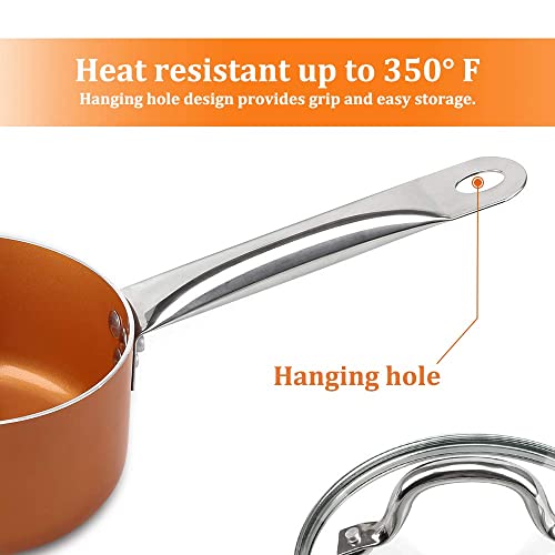 Shineuri 5 Pieces Copper Cookware Copper Pans And Pots Nonstick Pots And Pans Copper Nonstick Cookware, Ceramic Pot And Pans, Copper Pots - 8 Inch Fry Pan, 1.5Qt Pot And 2.5 Qt Pot With Lid #TOP7