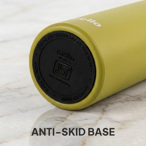 Image of CELLO Duro Kent Gen-X Stainless Steel Flask 720 ml Olive Green | Wide Mouth with Carrying Loop, Leak Proof Double Wall Vacuum Insulated Hot and Cold Flask Water Bottle for Office Gym Biking & Travel