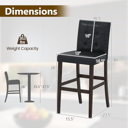 GIANTEX Set de 2 Butacos de Barra de 26" con Respaldo Acolchonado, Patas de Madera de Caucho y Descanso para Pies, Butacos para Isla de Cocina, Bar en Casa, Comedor miniatura 3