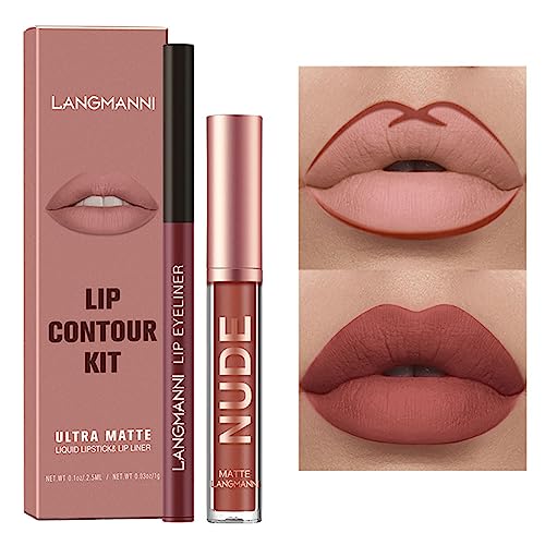 Matte Liquid Lip Set - Crayon À Lèvres Stylo & Lip Gloss, Fini Crémeux Mat, Longue Tenue Étanche - 1 Glacé + 1 Crayon