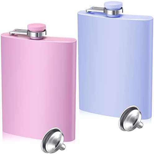 2 Pieces 8 oz Hip Flask for Liquor Set Matte Light Purple and Pink Flask for Women Leakproof with Funnel Stainless Steel Flask Whiskey Pocket Flask for Alcohol Drinking Wine Wedding Party Supplies