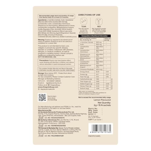 Image of The Good Bug Metabolically Lean: SuperGut Powder | Weight Loss For Women & Men | Probiotics + L-Carnitine | Boost Metabolism & Reduces Cravings Naturally | Naturally | 15 Days Pack