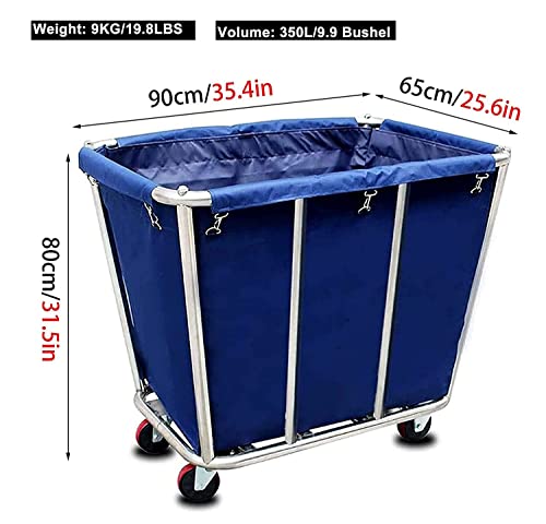 Basket Trucks Commercial,Large Stainless Steel Laundry Trolley Cart With Wheels - Heavy Duty Rolling Laundry Cart For Industrial/Home，350L/9.9 Bushel,35.4" Lx25.6 Wx31.5 H(Color:blue) #TOP1