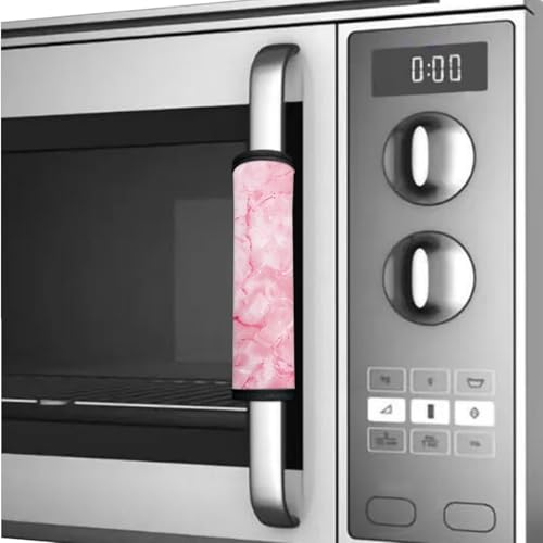 Image of 6 PCS Fridge Oven Door Handle Covers Washable Microwave Dishwasher Door Cloth Protector Anti Slip Water-Resistant Easy Installation Keep Off Smudges, Fingerprint, Stain, Pink Marble