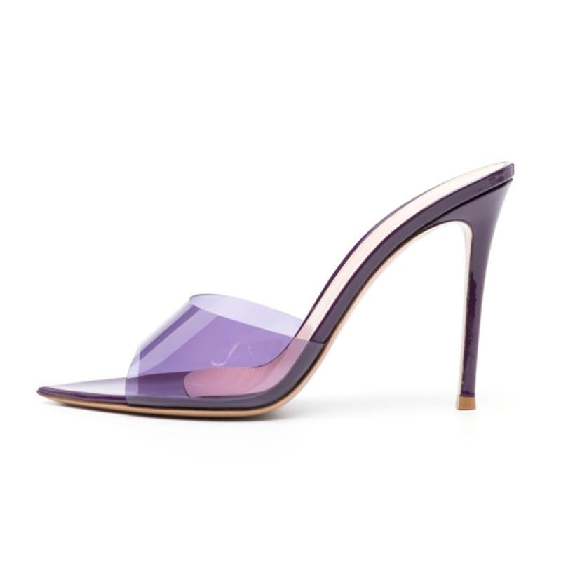keleimusi Women's Heeled Sandals Pointed Open Toe Semi-transparent PVC Straps Mules Sexy Stiletto Heel Slip on Backless for Women Dressy Party Wedding Shoes