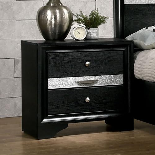 Donext Contemporary 1pc Nightstand Black Finish Silver Accents Hidden Jewelry