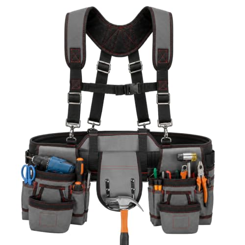 Zuplo Tool Belt with Suspenders, Tool Belt for Men, Detachable Tool Pouches