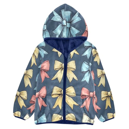Bow Pattern Print Design Toddler Fleece Jacket Girl Boys Hooded Fleece Jacket Coat Warm Outwear Zip-up 3-10T