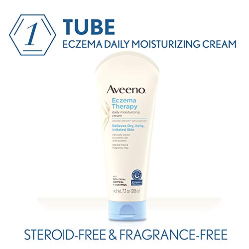 Image of Aveeno Eczema Therapy Daily Moisturizing Cream for Sensitive Skin, Soothing Lotion with Colloidal Oatmeal for Dry, Itchy, and Irritated Skin, Steroid-Free and Fragrance-Free, 7.3 oz