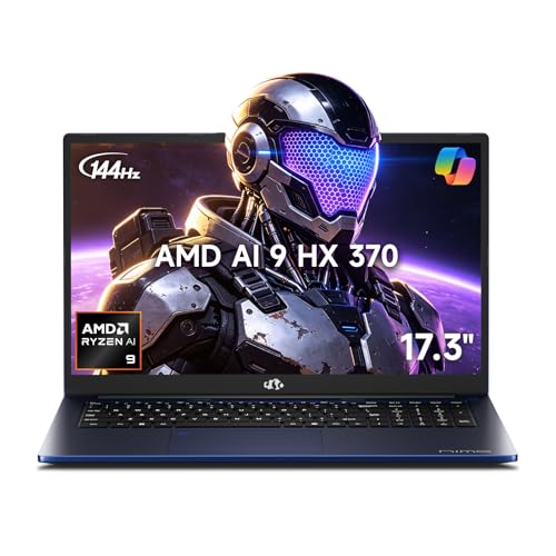 Image of NIMO 17.3 inch AI Laptop, 12 Cores AMD Ryzen AI 9 HX 370 32GB RAM 1TB SSD (Beat Ultra 9 285H Up to 5.1GHz), Radeon 890M, 100W Fast PD 144Hz FHD Backlit KB USB 4.0 for Gamer & Business 2-Yr Warranty