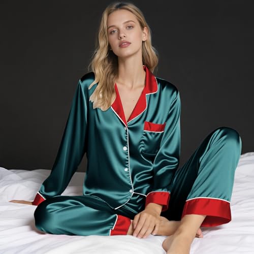 Family Christmas Pajamas Matching Sets 2025 Silk Satin Xmas Pjs Soft Christmas Sleepwear Holiday Nightwear for Family4