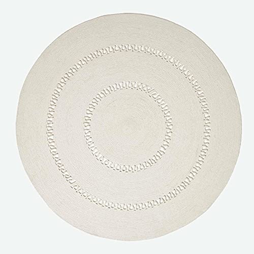 Homescapes Natur-farbener Teppich, rund, 150 cm, gehäkelter Teppich/Vorleger aus Baumwolle im Retro-Look mit Loop-Muster, flach gewebter Teppich für Schlafzimmer, Wohnzimmer, Flur oder Küche