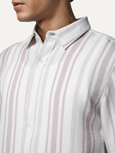 Image of Urbano Fashion Men's Cotton Full Sleeve Relaxed Fit Linen Striped Shirt with Spread Collar