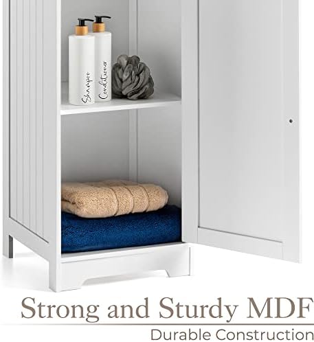 CHRISTOW Tall Bathroom Cabinet, Wooden White Tallboy Unit, 3 Shelf Storage Cupboard