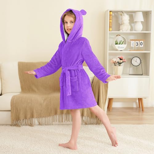GuoChe Blue Violet Kids Robe Girls Hooded Robe For Kids3