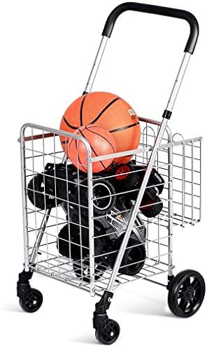 Byroce Utility Folding Shopping Cart, Light Weight Trolley with Handle, Large Grocery Utility Cart with Swiveling Wheels and Dual Storage Baskets, Ideal for Laundry Book Luggage Travel (Silver)