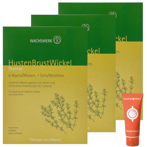 Husten Brust Wickel Thymian Wachswerk 3x 6 Stk. I Wärmewickel mit lindernder Wärme für Brust & Atemwege I Für Babys, Kinder & Erwachsene I inkl. Wollvlies I Spar-Set plus Pharma Perle give-away