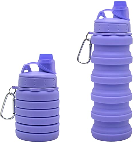 Image of Kiditos Expandable Silicone Sipper Water Bottle, Foldable Bottle for Kids for Sports, Trekking, Cycling, Gym, School Water Bottle with Snap Hook, Purple