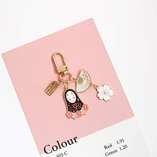 JJESC Yellow gold keychain charms for women's keychain ring car bag pendant (Color : Sakura A)
