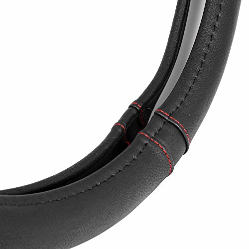 Image of Motor Trend Ergonomic Steering Wheel Cover /Protector for Small Size Steering Wheels in Cars, SUVs, Boats (13.5-14.5 inch) - Grip Drive Pro Comfort Grip (Black /Red Stitching)
