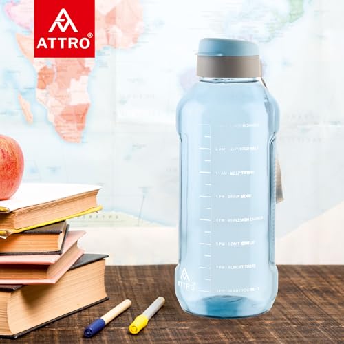 Image of ATTRO Ultra Pro Motivational 1.5-Liter BPA-Free Water Bottle with Leak-Proof Flip-Top Cap, Nylon Strap and Stylish Color for Daily Hydration- Blue-Set Of 6