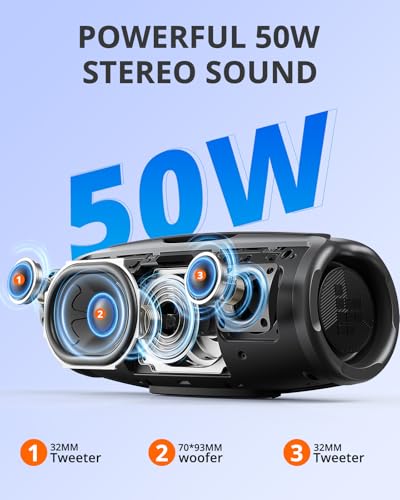 Tronsmart Mirtune S100 Portable Bluetooth Speaker, 50W Punchy Bass &Clear Treble, Retractable Handle, 20H Playtime, IPX7 Waterproof, Customize EQ for Outdoor, Camping,Beach(Black)