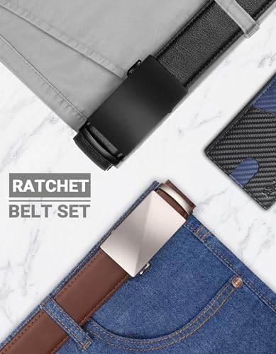 Image of Zitahli Leather Ratchet Belt for Men - 2 Pack Mens belt,Customizable Fit | Everyday Men Dress Pants Belt,Casual Occasion,Classic Style,Gifts for Men on Birthday,Anniversary,Father's Day,and Christmas