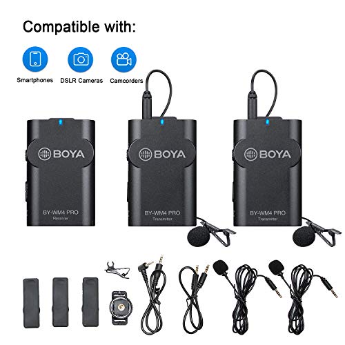 2.4GHz Wireless Lavalier Microphone System, BOYA Wireless Lapel Mic with Hard Case Compatible