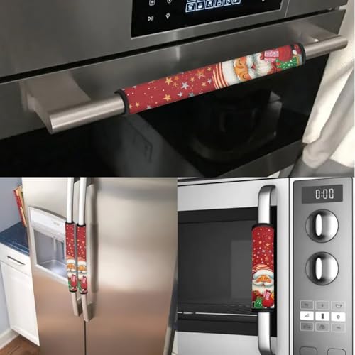 Image of Christmas Refrigerator Handle Covers Set of 6 Santa Claus Adjustable Appliance Handle Covers Washable Anti-Slip Homemade Decor Door Handle Gloves Xmas Countertop Decorations