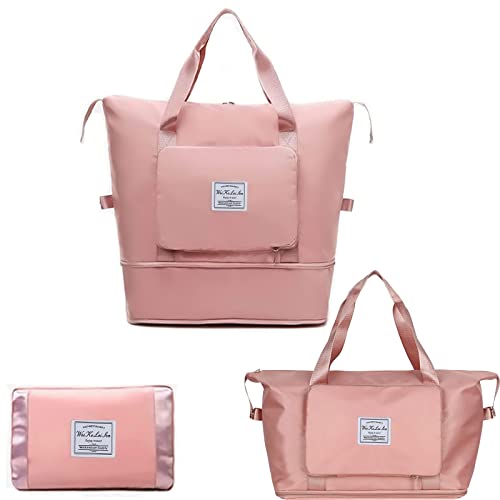 AYWVRBST King Large Capacity Folding Travel Bag,Gift,Dry and Wet Separation Multifunctional Sports Shoulder Bag, Foldable (Pink)