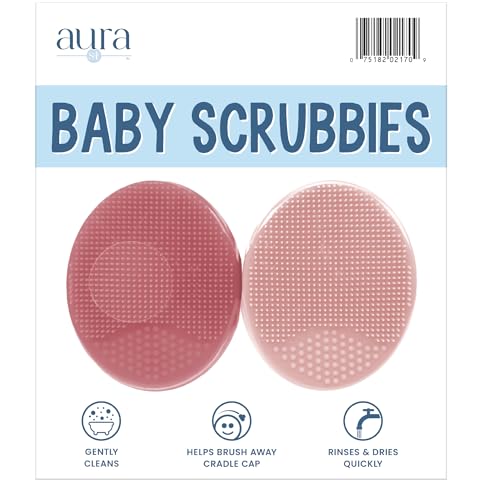 Image of S&T INC. Exfoliating and Massaging Cradle Cap Bath Brushes for Baby, Silicone - 2 Inch x 2.5 Inch, Pink, 2 Pack