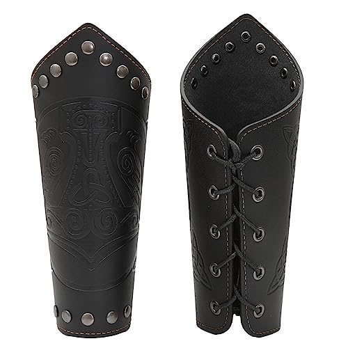GelConnie Medieval Arm Guards Leather Gauntlet Wristband Pu Leather Wrist Guards Steampunk Medieval Bracers Black Medieval Wrist Guards for Men Women