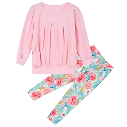 Image of Goodstoworld Toddler Girl Clothing Size 4-5t Year Old Little Girls Cute Vintage 2pcs Girls 5t Outfits Set Clothes Long Pants Sweatshirts Floral Pink