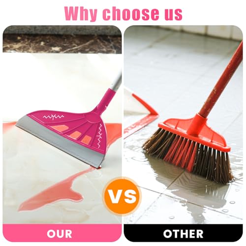 Image of AIr Broom Sweeper, Multifunction Replaceable Silicone Broom, Household Squeegee for Floor Cleaning, Bathroom, Pet Hair, Dog Broom Brush Set (Bright Pink)