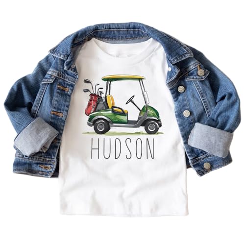 Personalized Green Golf Cart Toddler Shirt - Custom Kids Name Daddy And Me Golfing Outfit - Natural Toddler & Youth Graphic Tee2