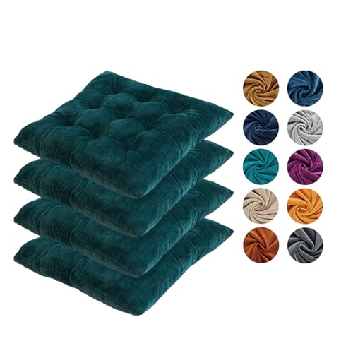 Hixingo Pack de 4 Cojin para Silla de Salon, Verde Oscuro Cojines para Sillas de Comedor Cojin para Silla Nordica Antideslizante Terciopelo Cristal Suave Cojines de Asiento (40cm,Verde Oscuro)
