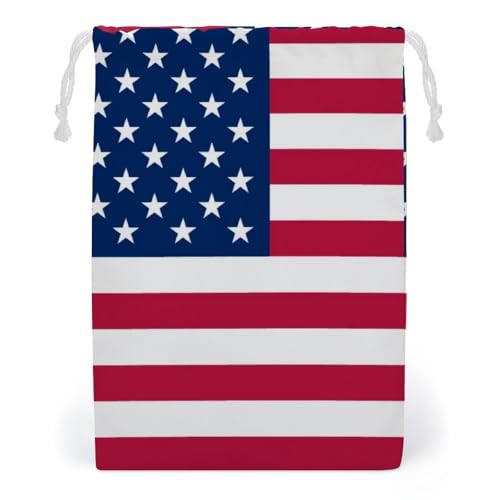 巾着袋 アメリカ 国旗 星条旗 巾着ポーチ 引きひも袋 収納ポーチ 小物入れ コップ袋 化粧ポーチ ギフト袋 多機能 軽量 耐久性 折り畳み おしゃれ 20*25cm