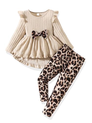 Image of Toddler Girl Clothes Ruffle Long Sleeve Heart Print Tops and Pants 2PC Little Girl Winter Outfits Size (4-7T)