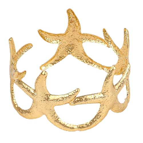 Wide Starfish Arm Cuff Bracelet for Women, Alloy Vintage Chunky Gold Open Bangle Boho Adjustable Summer Beach Jewelry Gift Sea Mermaid Style Irregular Statement Armband