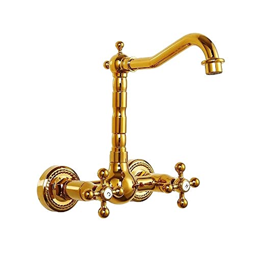 Robinet de baignoire double poignée en bronze doré pour douche de salle de bains