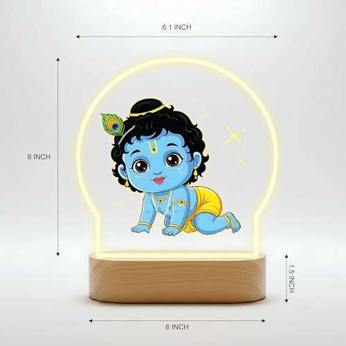 Image of Giftplease Cute Baby Krishna Color-Printed LED Lamp - Ladoo Gopal Night Light with Warm Yellow Glow | Spiritual Home Decor, Mandir Light & Gift for Janmashtami, Kids' Room & Housewarming GL 19