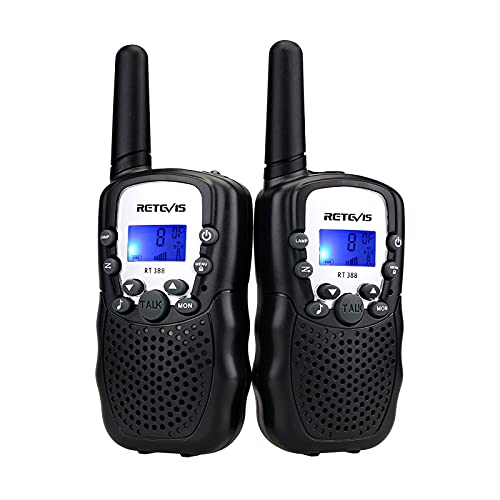 Retevis RT388 Spielzeug 4-12 Jahren Junge, Walkie Talkie Kinder mit Hintergrundbeleuchteter 8 Kanäle VOX Taschenlampe, Funkgerät Geschenke für Weihnachten, Radfahren, Camping (1 Paar, Schwarz)
