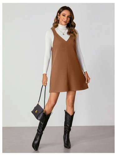 Image of Milumia Women V Neck Corduroy Overall Dress 2026 Spring Mini Pinafore Jumper Dress
